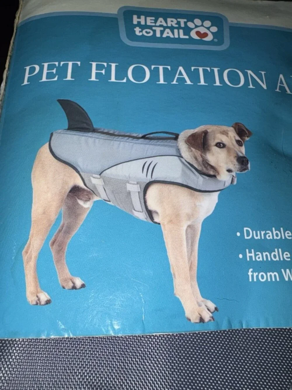 Heart to Tail Dog Shark Flotation Aid Life Jacket Large 70-110 Lb Rescue Handle